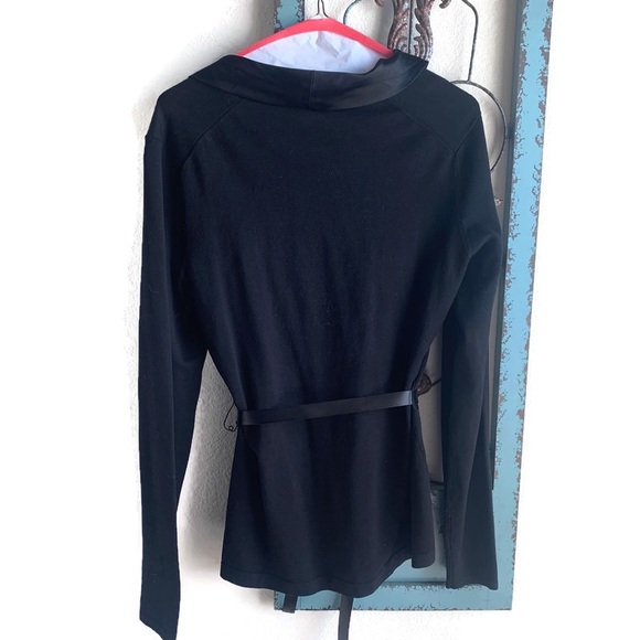 Worth Black Sweater, Silk Neckline, Waist Tie - Picture 8 of 10